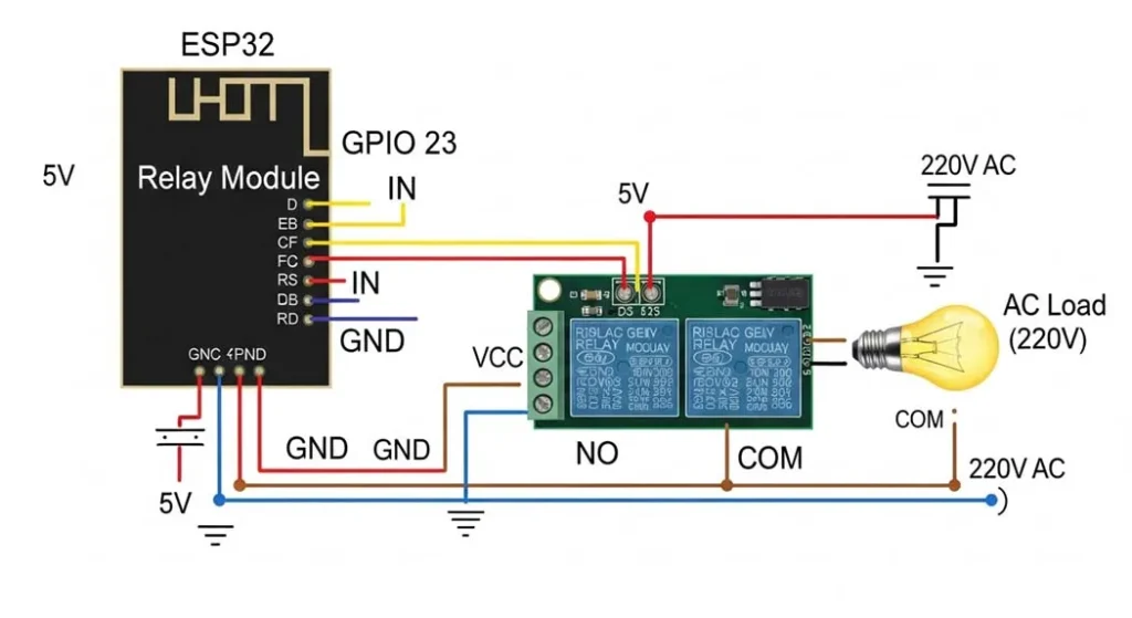 ESP32 home automation relay wiring diagram 220V with PCB trace isolation