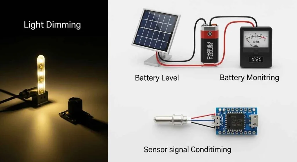 Practical Applications Where Voltage Dividers Shine sensor interface, ADC level shifting,