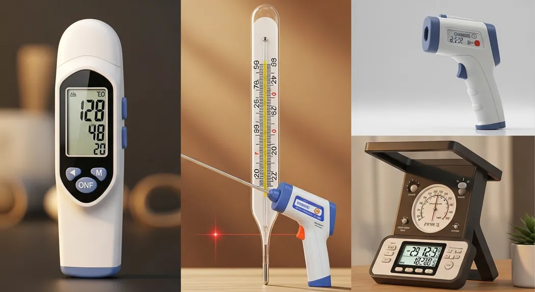 Tools to measure room temperature   digital thermometer, smart sensor, analog thermometer, wall-mounted thermometer-clock, smartphone app