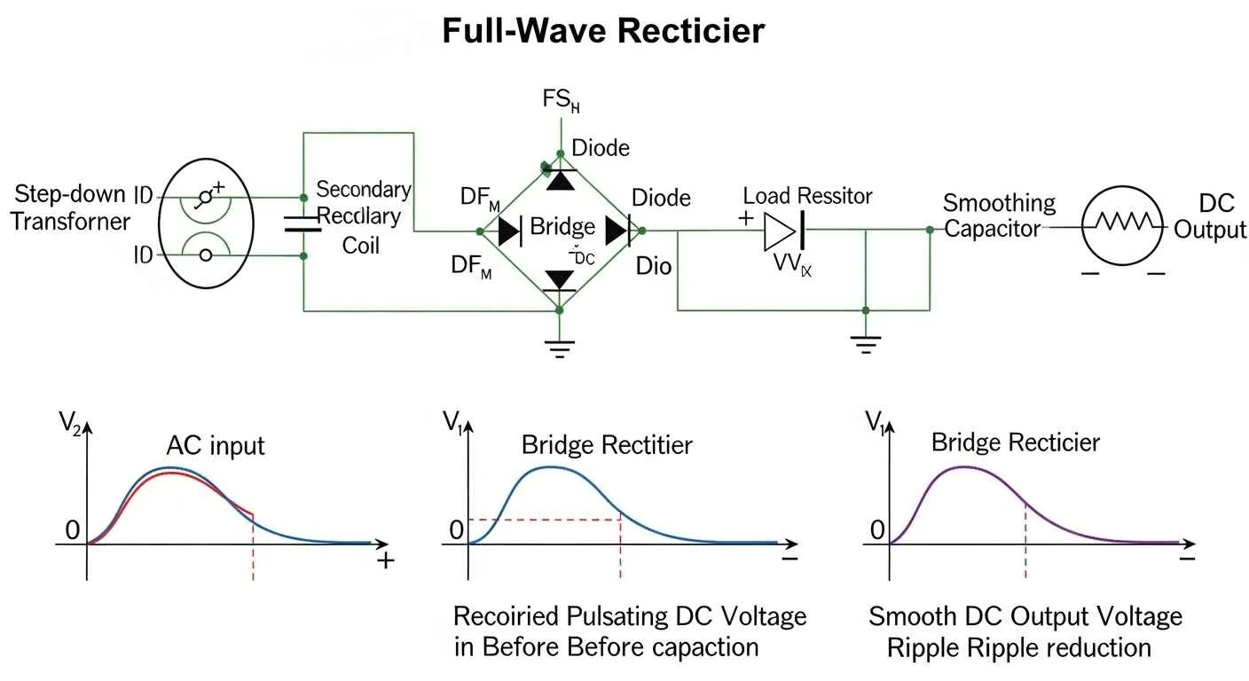 Full wave rectifier circuit in DC power supply