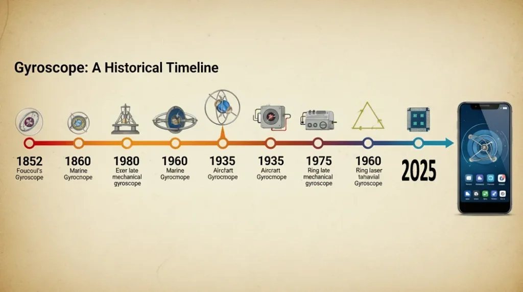 Evolution of gyroscope sensor technology 1852–2025